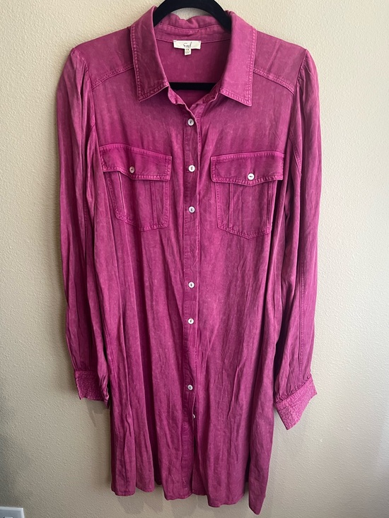 easel Dresses & Skirts - easel Raspberry-Pink Long Sleeve Button-Down Shirt Dress